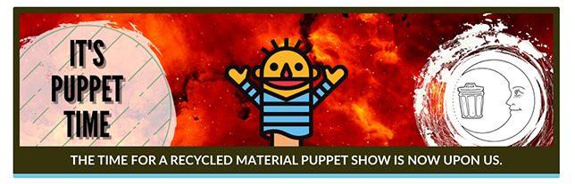 A puppet with a red nebula in the background, flanked by Garbage Is Magic logos.
