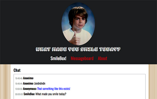 Chat section of the Smilebox, a portable web portal that asks visitors the question, What made you smile today?